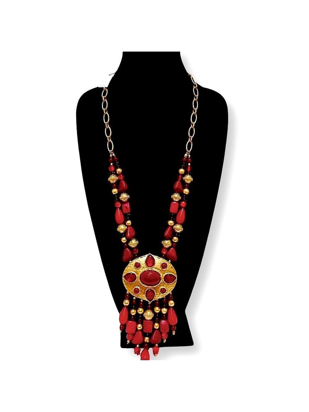CHICO’s 35th Anniversary Merlot Red & Gold Statement Necklace | NWT | MSRP $119